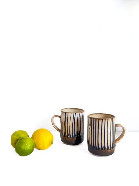 Duo Tasse Thé Terre Cuite Luxor LX N1 - Rayures Indigo