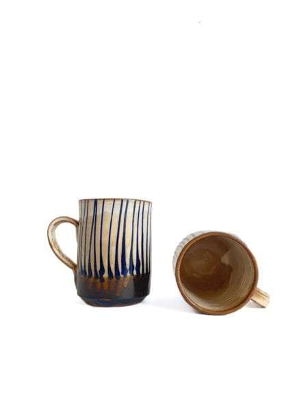 duo Tasse Thé café Terre cuite Luxor LX N1 Feuille coulure indigo maison kwo