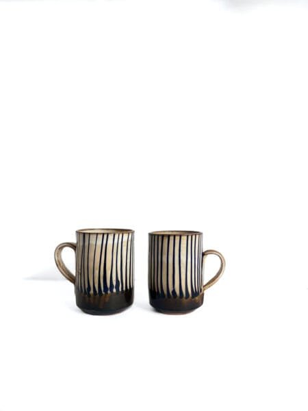 duo Tasse Thé café Terre cuite Luxor LX N1 Feuille coulure indigo maison kwo