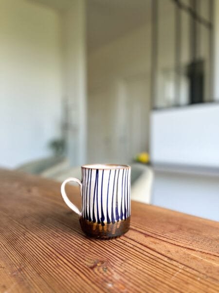 Tasse Thé café Terre cuite Luxor LX N2 Feuille coulure indigo
