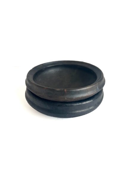 lot de 2 ambiance Plat Abron "Kânâh" en terre cuite fumée | Ø 23cm diamètre | Artisanat Abron, Côte d'Ivoire | Bol brut | Bol africain plat à fruit