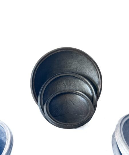 Ensemble 3 plats Abron “Kânâh” empilable | Ø 25-32-40 cm en terre cuite fumée intérieur striés – Image 10